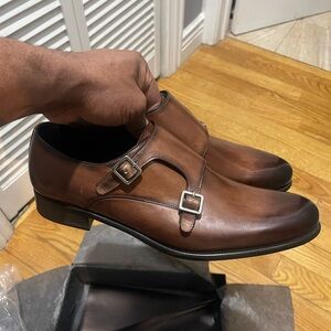 Brand New Paul Evans Elegant Double Monk Strap Shoes Brown Sz 9.5